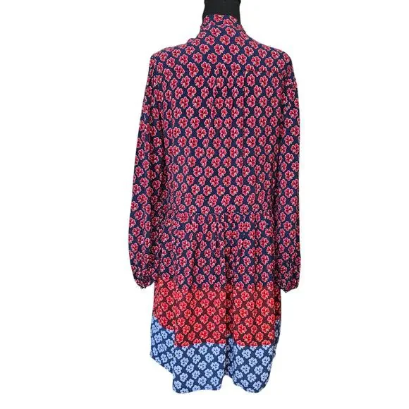 ⭐️Gap Navy Blue/Red Shamrock Clover Tied Neck Long Sleeve Dress Sz 12 - Picture 3 of 10